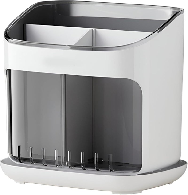 Kitchen Tool Organizer - Multi-Compartment Elegant and Modern Storage for Spoons, Forks, Knives, and Chopsticks with Ventilation Slots and Drainage Tray, Made from Durable Acrylic Plastic for Easy Cle